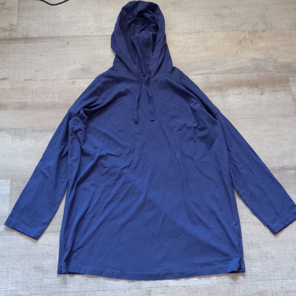 Eileen Fisher Women's Blue Long Sleeve Hooded Top XL Organic Cotton Blend